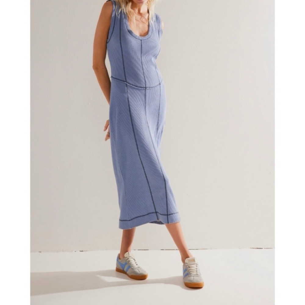 Free People Felicia Midi Dress Denim Grey Blue Medium NWOT